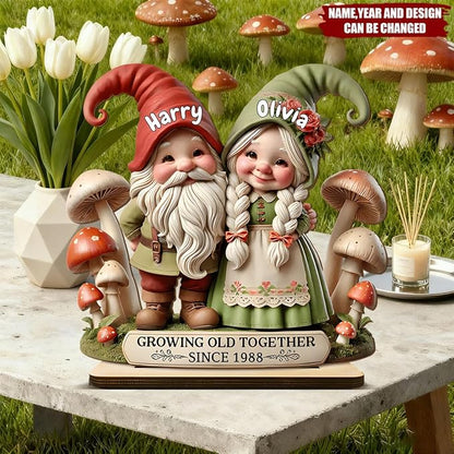 NAZENTI Personalized Gnome Couple Figurine, Growing Old Together Since 1988, Custom Fall, Personalized Family Keepsake, Unique Anniversary for Couple, Custom Gnome Ornament
