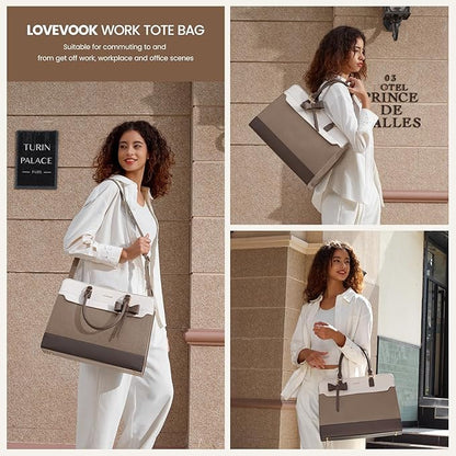 LOVEVOOK Laptop Tote Bag for Women,Leather Work Bag, Waterproof Business Teacher Bag,Large Computer Handbag Purse Briefcase,Office Gifts for Women
