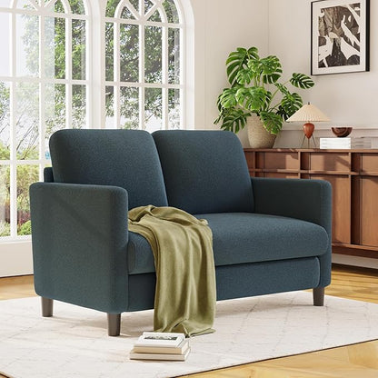 Loveseat Sofa, 51" Love Seat, Comfy Teddy Small Loveseat for Small Spaces, Tool-Free Setup Sofa Couch for Bedroom, All-Wood Couches for Living Room, No Pillow Included, Blue Grey