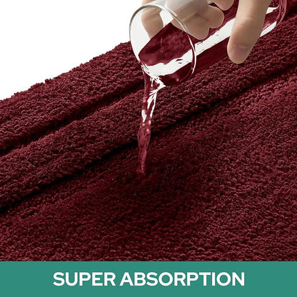 HOMEIDEAS Bathroom Rugs Sets 3 Piece, Super Soft and Absorbent Non Slip Microfiber Toilet Bath Mat with U-Shaped (Burgundy Red)