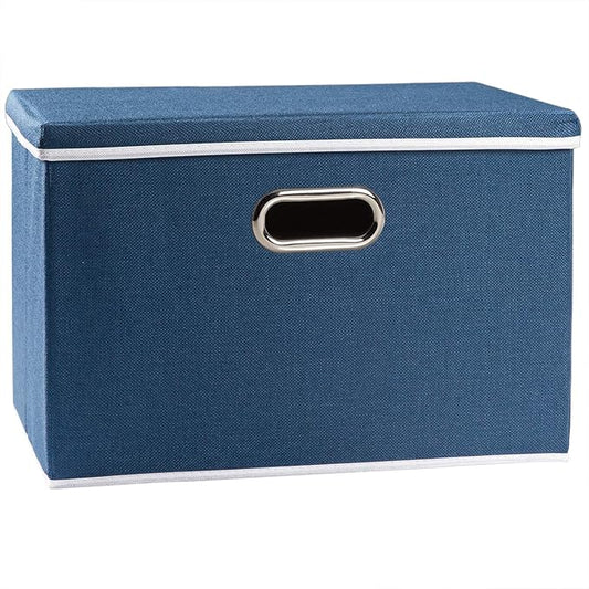PRANDOM Large Collapsible Storage Bin with Lid [1-Pack] Fabric Foldable Storage Box Organizer Container Basket Cube with Cover for Home Bedroom Closet Office Nursery Royal Blue(17.7x11.8x11.8)
