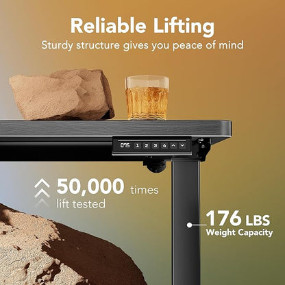 HUANUO Electric Standing Desk,55" x 28" Height Adjustable Desk, 4 Memory Height Settings, Sit to Stand Up Desk for Home Office, with Headphone Hook, Cable Manager, Vintage Brown