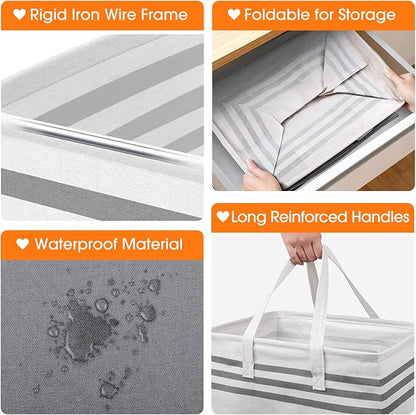 3 Pack Large Laundry Baskets, Laundry Hampers, Freestanding Waterproof Collapsible Clothes Bag with Extended & Reinforced Handles - Clothes Basket for Dorm, Bathroom, Home (100L)