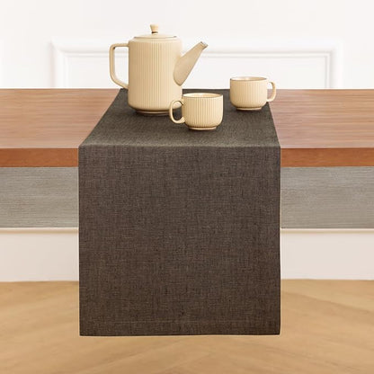 Solino Home Linen Table Runner 90 Inches Long - Athena, 100% Pure Linen Chambray Brown Table Runner 14 x 90 Inch for Dining, Fall, Autumn, Winter