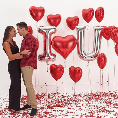 Red Heart Shaped Balloons Red I LOVE YOU Valentine Balloons for Valentines Day Bridal Shower Wedding Party Decorations