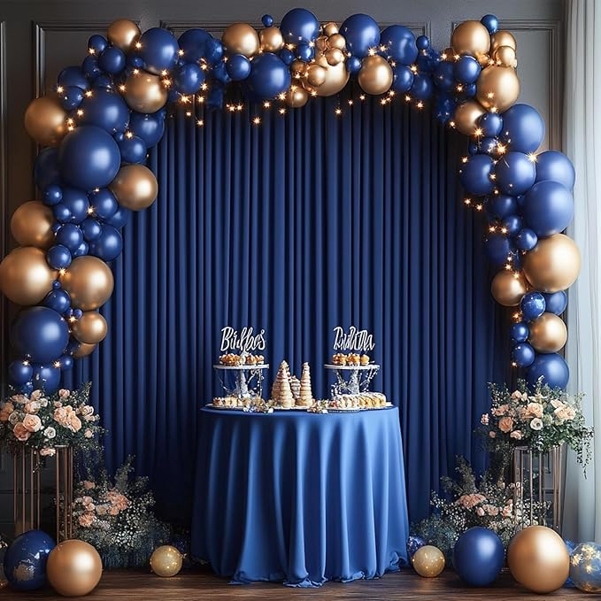 24 x 10ft Navy Blue Backdrop Curtains for Graduations Celebration Polyester Photo Backdrop Curtains No-Wrinkle Long Curtains for Parties Decorations Retirement Birthday Wedding Photoshoot, 6 Panels