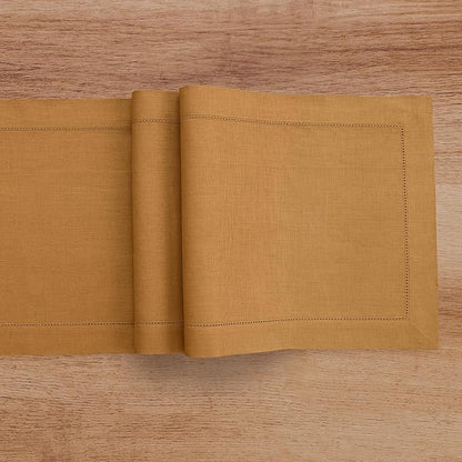 Solino Home Linen Brown Sugar Table Runner 108 Inches Long - 100% Pure Linen 14 x 108 Inch Table Runner for Fall, Autumn - Classic Hemstitch