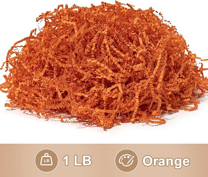 Wowxyz 1 LB Crinkle Cut Paper Shred Orange Crinkle Shredded Paper for Gift Baskets - Gift Box Bag Filler - Confetti Stuffing for Birthday, Holiday Present Packaging Wrapping