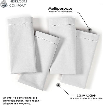 White Cloth Napkins 18x18 Inches, Set of 6-100% Cotton, Soft, Absorbent, Reusable, Washable - Elegant Hemstitch Mitered Edges - Ideal for Weddings, Baby Showers, Holiday Gatherings