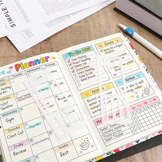 3 Pcs Planner Stencil Templates Journal Stencils for Planner Ruler Record Template Reusable Drawing Lettering Templates for Journaling, Calendar, Scrapbooking DIY Craft