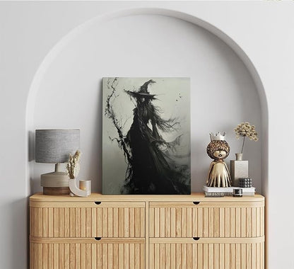 Vintage Halloween Witch Canvas Wall Art Creepy Witchy Macabre Dark Painting Picture Wall Decor Gothic Dark Academy Poster Print Artwork for Halloween Party Living room bedroom Home Decoration