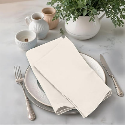 Zoyer Cloth Napkins Set of 12, 18x18 Inches Cotton Enrich Napkins Cloth ‎Washable, Soft & Durable Dinner Napkins for Parties, Wedding, Christmas, ‎Thanksgiving & Everyday Use - Ivory
