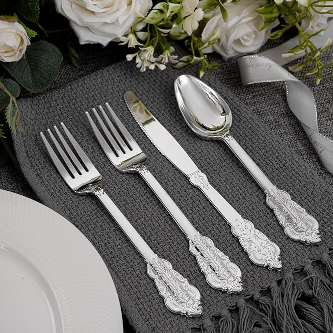 Supernal 360pcs Plastic Silverware, Silver Disposable Cutlery,Silver Plastic Silverware include 120 Plastic Forks, 120 Plastic Spoons, 120 Plastic Knives, Perfect for Birthday,Party,Wedding
