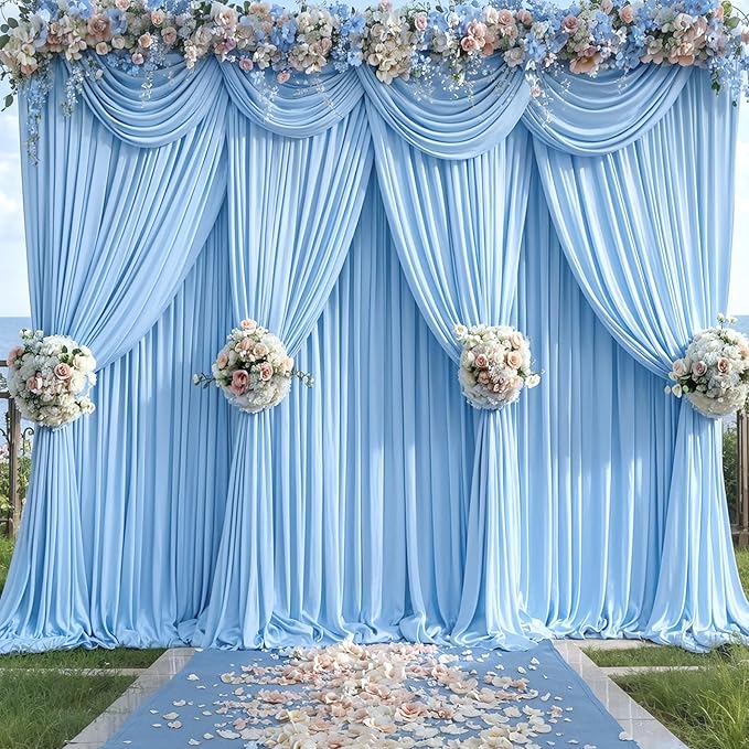 10 Panels Baby Blue Backdrop Curtain for Baby Shower Parties Wrinkle Free Light Blue Curtains Backdrop Drapes Fabric Decoration for Birthday Party Photography 50ft x 10ft