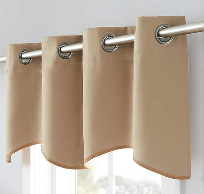 LinenZone 1 Scalloped Valance Curtain Panel - Premium Grommet Blackout Drape - 54 inch Wide x 18 Inches Long - Solid Thermal Insulated Draperies (Nicole Scallop 54 x 18, Taupe)