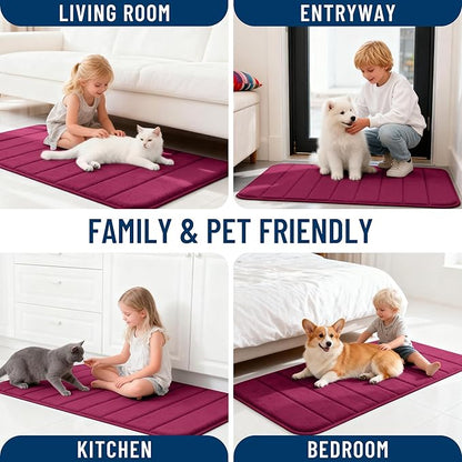 OLANLY Memory Foam Long Bathroom Rugs Runner 59x20, Super Soft Absorbent Bath Mat, Quick Dry, Machine Washable Shower Floor Rugs, Bathmat Carpet, Bathroom Home Decor Accessories, Burgundy