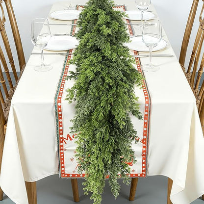 Real Touch Cedar Garland, Christmas Artificial Realistic Faux Cypress Pine Garlands, Christmas Greenery Garland Decorations for Mantle, Table, Stairs, Doorframe, Fireplace, Winter Garlands(9FT)