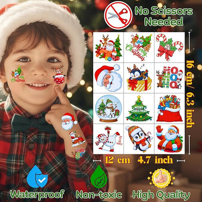 Christmas Temporary Tattoos Stickers - 60Pcs Christmas Decorations Xmas Party Decorations Party Favors Goodie Bags Supplies Accessories Decor Winter Reindeer Penguin Gift Idea For Kids Youth Adult