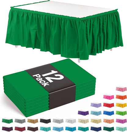 Exquisite Ruffle Table Skirt Emerald Green 12 Pack 14 Ft Long Table Skirts for Rectangle Tables 6ft Plus or Round Tables Skirts with Adhesive Strip for Gender Reveal Decor & Happy Birthday Parties