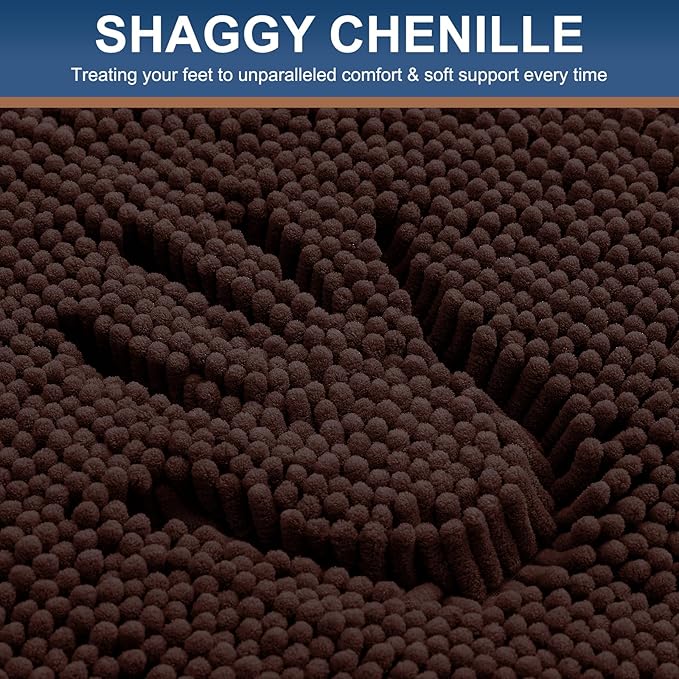 Smiry Luxury Chenille Bathroom Rugs 36x24, Extra Soft and Absorbent Shaggy Bath Mat, Machine Washable, Non-Slip Plush Carpet Runner for Tub, Shower, and Floor, Home Decor Accessories, Brown