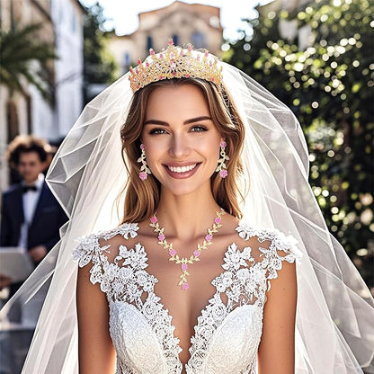 Kamirola Tiaras and Crowns for Women,Tiaras Earrings Necklace, Crystal Bridal Jewelry Set (TR48)