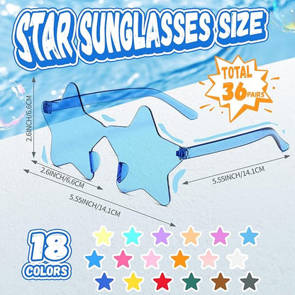 12/26/36 Pairs Rimless Star Shaped Sunglasses Transparent Glasses Bulk Fun Sunglasses for Party Favors