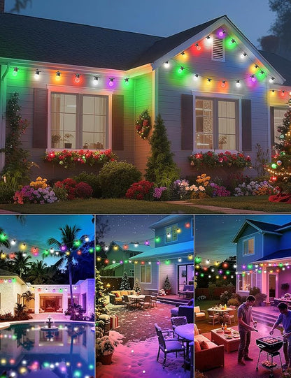 Brightever LED Outdoor String Lights 100FT Patio Lights with 32 S14 LED Edison Bulbs, Dimmable&Speed Adjustment, Plug in IP65 Waterproof Hanging Lights with Remote for Outdoor Indoor Christmas Decor