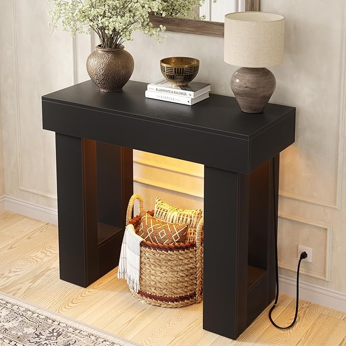 Unikito 39" Entryway Table with Socket and Sensor Light, Narrow Console Table with Storage Behind Couch, Farmhouse Entryway Table for Hallway, Behind The Couch, Living Room, Foyer