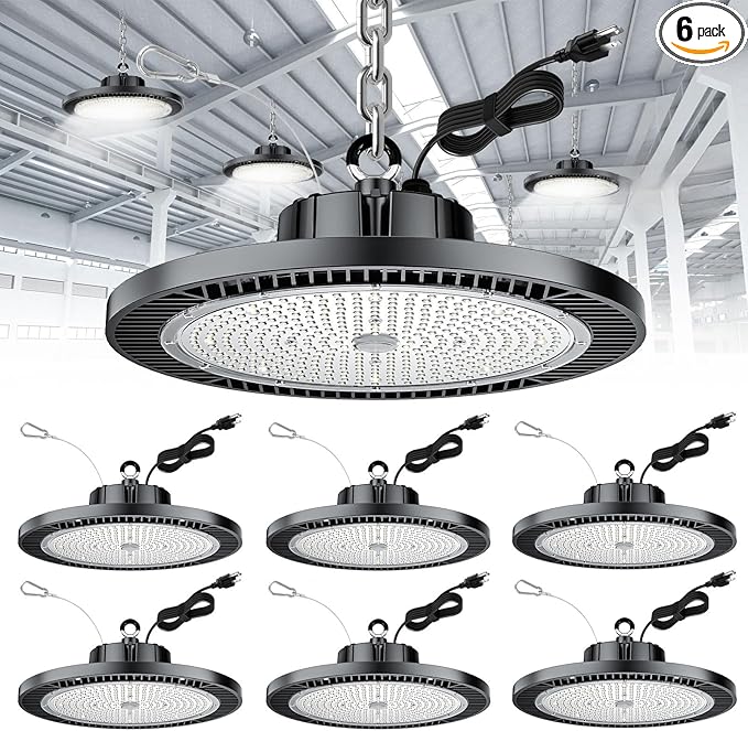 THELUX 6Pack 250W Led High Bay Light Super High Brightness 35000lm (Replacement 10000HPS) 5000K,100V-277V, with Plgu&Play IP65 Waterproof LED Shop Light for Warehouse Workshop Logistics Center