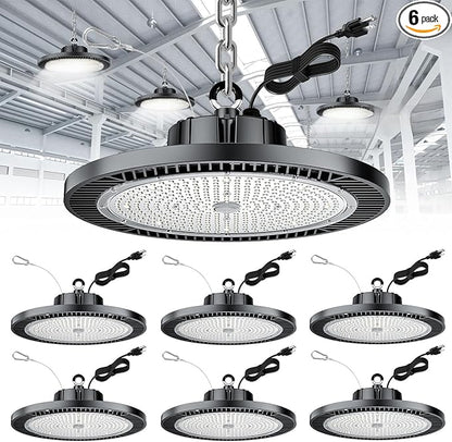 THELUX 6Pack 250W Led High Bay Light Super High Brightness 35000lm (Replacement 10000HPS) 5000K,100V-277V, with Plgu&Play IP65 Waterproof LED Shop Light for Warehouse Workshop Logistics Center