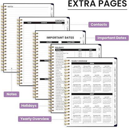 2026 Planner, Weekly and Monthly Planner for Women, Jan 2026 - Dec 2026 Pretty 2026 Calendar Planner with Monthly Tabs, Inner Pocket, Spiral Binding, Perfect for Office Home School - 6.3" x 8.5", Violet