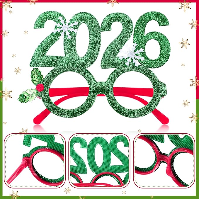 Liitrsh 48 Pcs Christmas Glasses & Hats - Glitter Glasses, Santa Hat for Xmas Photo Booth Props & Holiday Favors
