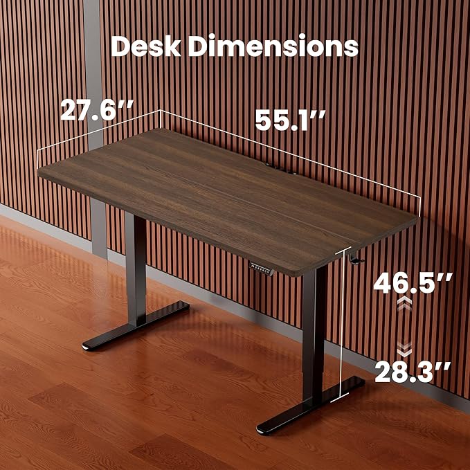 ErGear Height Adjustable Electric Standing Desk, 55 x 28 Inches Sit Stand up Desk, Memory Computer Home Office Desk, Dark Walnut