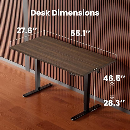 ErGear Height Adjustable Electric Standing Desk, 55 x 28 Inches Sit Stand up Desk, Memory Computer Home Office Desk, Dark Walnut