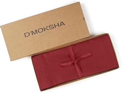 D'Moksha Homes Linen Red Table Runner 36 Inches - 100% Pure Linen Small Table Runner 14 x 36 Inch for Dresser, Coffee Tables, Winter, Christmas, Holiday-Machine Washable