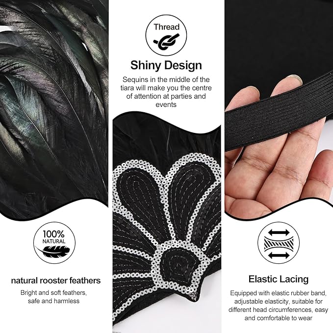 Women's Carnival Feather Headpieces Sequin Headdress for Wedding Masquerade Party Cosplay Feather Headbands