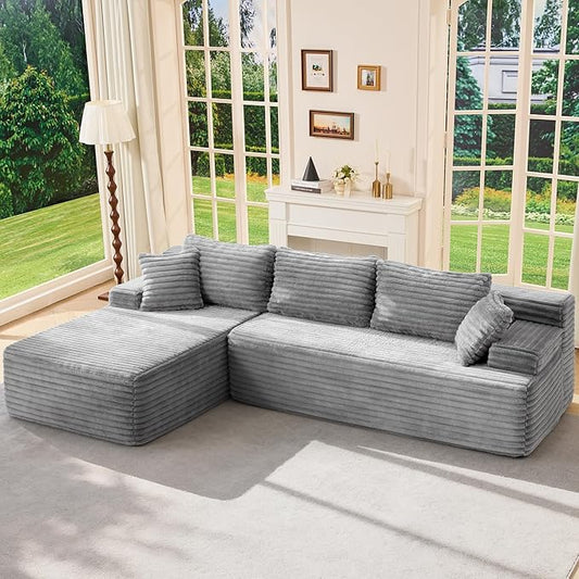 Hobestluk Modular Sectional Sofa Couches L-Shape Couch 3 Seat Modular Sofa Memory Foam Sectional Couches for Living Room, Cloud Couch with Oversized Chaise (Left Facing)