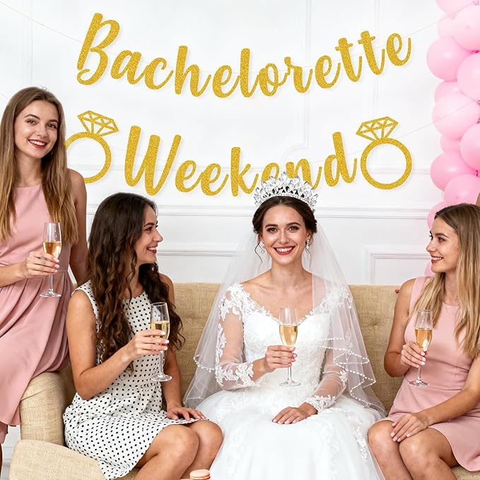 Bachelorette Weekend Banner Bachelorette Party Decor Sign for Bach Party Engagement Bridal Shower Wedding Bride to Be Decorations (Gold)