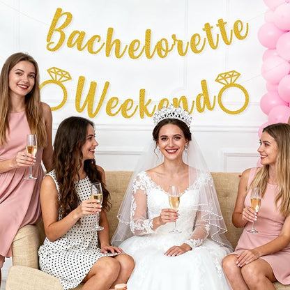 Bachelorette Weekend Banner Bachelorette Party Decor Sign for Bach Party Engagement Bridal Shower Wedding Bride to Be Decorations (Gold)