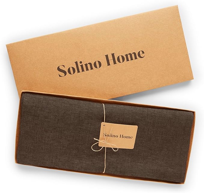 Solino Home Linen Chambray Brown Table Runner 156 Inches Long - Athena, 100% Pure Linen Dining Table Runner 14 x 156 Inch for Fall, Autumn - Handcrafted and Machine Washable