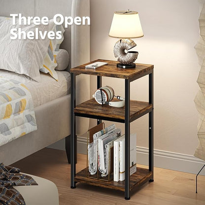 Simple Trending 3 Tier Side Table, End Table Night Stand Sofa Table Shelf for Living Room, Rustic Brown