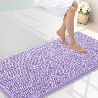 Smiry Luxury Chenille Bathroom Rugs 44x24, Extra Soft and Absorbent Shaggy Bath Mat, Machine Washable, Non-Slip Plush Carpet Runner for Tub, Shower, and Floor, Home Decor Accessories, Purple