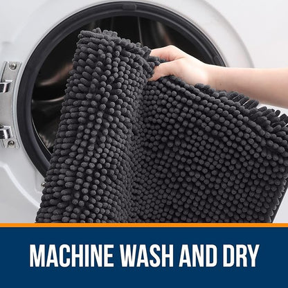 OLANLY Bathroom Rugs 32x20, Extra Soft Absorbent Chenille Bath Rugs, Rubber Backing Quick Dry, Machine Washable Bath Mats for Bathroom Floor, Tub and Shower, Home Decor Accessories, Dark Grey