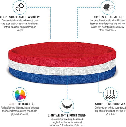 Suddora Toddlers Headbands, Sports Sweatbands for Kids, Non-Slip and Lightweight Fabric Bands for Youth Basketball, Soccer, and Tennis, Moisture-Wicking Bands for Cosplay & Costumes