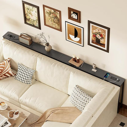 SUPERJARE 110.2 Inch Sofa Table with Power Outlets and USB-C Ports, 5.9 Inch Narrow Console Tables, Entryway Hallway Couch Tables with Storage, Behind Sofa, Small Spaces, Living Room, Black