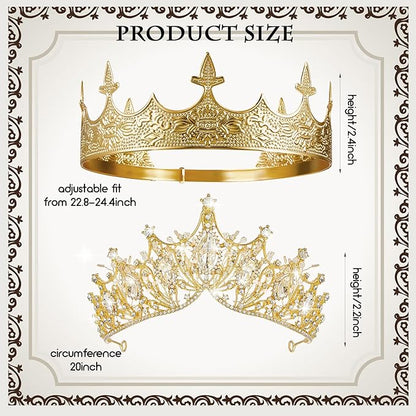 Sureio 2 Pcs King and Queen Crowns Set Antique Baroque Royalty Tiaras Costume Accessories for Halloween Couple Cosplay, Birthday Wedding Prom Party(Vivid Style)