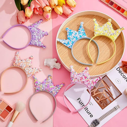Juexica 12 Pack Princess Party Favors Princess Crowns Headband Decorations Glitter Sequin Headband for Birthday Proms Gifts(Multi Colors,Sequin)