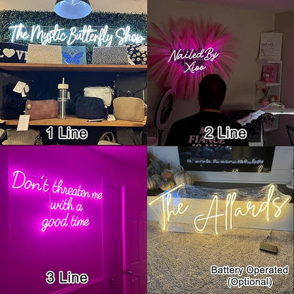 Custom Neon Sign, Personalized Handmade LED Name Logo Neon Lights Customizable for Kids Girls Room Bedroom Wall Decor Xmas Present, Wedding Birthday Party, Bar Shop Office Business (16-60")