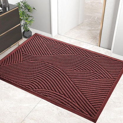 Sturdy Front Door Mat, Absorbent Muddy Dirt Resist Welcome Door Mats Outdoor Indoor, Stain and Fade Resistant, Non-Slip Backing Entry Mat Low Profile Doormat for Entryway, 47×32, Red