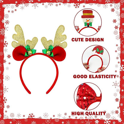 Christmas Hats Headbands Hair Accessories 6 PCS, Fun Holiday Party Favors Supplies Gifts Prizes for Kids, Christmas Headwear for Costume, Xmas Wearable Decorations Photo Booth Props Items Prizes